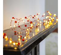 Talking Tables LED Fairy Christmas String Lights for Indoor Table with Red Beads Decorative Festive Lighting with Beaded Detail for Xma Holiday Decor, Battery-Powered by 3m