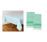 Talking Tables Mint Green Gingham Tablecloth & Green Gingham Tea Towels 2pk Bundle