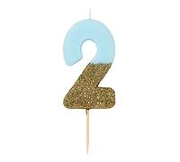 Talking Tables Number 2 Pretty, Sparkly for Kids, Adults, Boys, 21st Birthday Party, Anniversary, Milestone Age, Wax, Glitter, Blue 2, Height 8cm, 3"