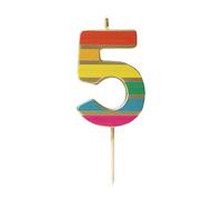 Talking Tables Number Five 5 Rainbow Birthday Candle for Cakes, Cake Topper Decoration, Premium Quality, Numeral Candles, Anniversary Party, Milestone Age, 5.5 cm Height, Recycled Packaging