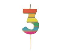 Talking Tables Number Three 3 Rainbow Birthday Candle for Cakes, Cake Topper Decoration, Premium Quality, Numeral Candles, Anniversary Party, Milestone Age, 5.5 cm Height, Recycled Packaging