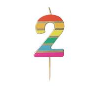 Talking Tables Number Two 2 Rainbow Birthday Candle for Cakes, Cake Topper Decoration, Numeral Candles, Premium Quality, Anniversary Party, Milestone Age, 5.5 cm Height, Recycled Packaging