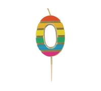Talking Tables Number Zero 0 Rainbow Birthday Candle for Cakes, Cake Topper Decoration, Premium Quality Numeral Candles, Anniversary, Milestone Age, 5.5 cm Height, Recycled Packaging