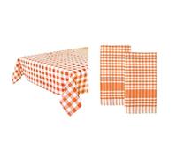 Talking Tables Orange Gingham Tablecloth & Orange Gingham Tea Towels 2pk Table Linen Bundle