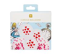 Talking Tables Pack of 12 Red Heart Balloons | Alice in Wonderland Party Decorations for Valentines Day, Engagement | Printed Design and Confetti Balloons with Ribbon to Attach