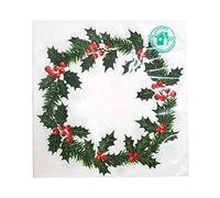 Talking Tables Pack of 20 Large Christmas Dinner Napkins Holly Wreath Design - Perfect Party Decoration for Your Xmas Table - Home Compostable and Recyclable