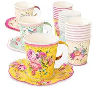 Talking Tables Pack of 24 Vintage Floral Cup & Saucer Afternoon Tea Set, Truly Scrumptious Disposable Tableware for Birthday or Garden Party, Baby Shower, Wedding, TRULYCUPSET24