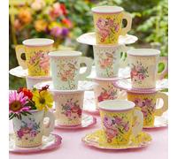 Talking Tables Pack of 24 Vintage Floral Cup & Saucer Afternoon Tea Set, Truly Scrumptious Disposable Tableware for Birthday or Garden Party, Baby Shower, Wedding, TRULYCUPSET24