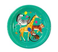 Talking Tables Paper Disposable Plates Zoo Jungle Safari for 1st Birthday, Kids Party and Unisex, ANIMALPLATE, Pack of 8, Dia 23cm, 9"