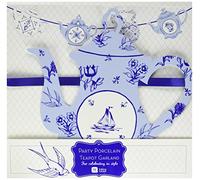 Talking Tables Party Porcelain Blue Hanging Bunting Banner 5m for a Tea Party or General Decoration, Blue & White