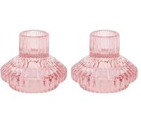 Talking Tables Pink Glass Candlestick Holder Small Ribbed Candle Stand For Dinner Candles, Christmas Table Decorations, Home Décor, Accessories, Indoor or Outdoor Dinner Party FOREST-HOLD-SML-PNK