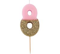 Talking Tables Pink Number 8 Birthday Candle with Gold Glitter | Premium Quality Cake Topper Decoration | Pretty, Sparkly For Kids, Adults, 18th, 80th Birthday Party, Anniversary, Milestone Age