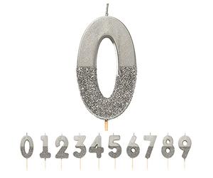 Talking Tables Premium Quality Silver Numeral Number Zero 0 Birthday Candle Cake Topper Decoration, Wax, Glitter Height 8cm, 3" Pretty and Sparkly, Bday-Candle-SLV-0