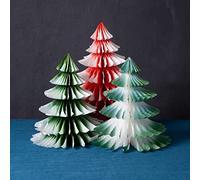 Talking Tables Premium Reusable Christmas Decorations -3 Pack Paper Honeycombs,Mini Xmas Trees for Tabletop,Windowsill Display | Winter Wonderland,Forest Party Theme,Frosted Red & Green