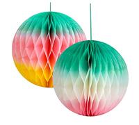Talking Tables Premium Reusable Pastel Paper Honeycomb Decorations - 2 Pack, 25cm | Yellow, Green & Pink Hanging Party Decorations for Easter, Rainbow Birthday, Kids Parties, Wedding, Festival
