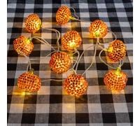 Talking Tables Pumpkin Disco Ball Indoor Halloween LED String Lights Warm Glow Fun Autumnal Decorations Gourd Fairy Light Birthday NYE Party Christmas Home Décor Batteries not Included 1.6m