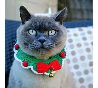 Talking Tables Red and Green Crochet Christmas Cat Collar with Bell | Pet Accessories for Xmas, Size Small - Medium, Red, Green