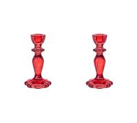 Talking Tables Red Glass Candlestick Holder, Decorative Taper Candle Stand, Dinner Party Table Decor, Christmas, Wedding, Birthday, Home Decor (Pack of 2)
