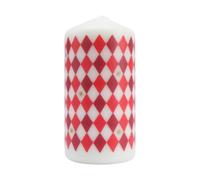 Talking Tables Red Harlequin Pillar Candle 15cm Christmas Decoration | Christmas Gift and Decoration with a red and white harlequin print, 15cm pillar shape and up to 50-hour burn time