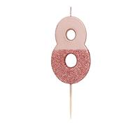 Talking Tables Rose Gold Glitter Number 8 Candle | Premium Quality Cake Topper Decoration Pretty, Sparkly | for Kids, Adults, 18th, 80th Birthday Party, Anniversary, Milestone, RoseGold8