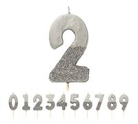 Talking Tables Silver Number 2 Candle with Glitter-Premium Quality Cake Topper Decoration-Pretty, Sparkly for Kids, Adults, 21st Birthday Party, Anniversary, Milestone Age