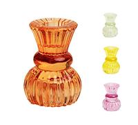 Talking Tables Small Orange Ribbed Glass Candle Holder - Elegant Tapered Candlestick Holder for Table Centrepieces, Halloween, Home Decoration, Parties & Living Room Accessories, 7.5cm Diameter