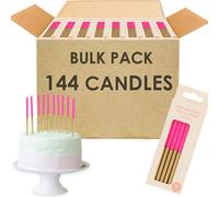 Table Fun 144 x Pink and Gold Birthday Candles with Holders 12cm Long & Tall Bulk Pack Cake Decorations for Birthday, Wedding, Anniversary