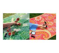 Talking Tables Tropical Palm Leaf Outdoor Rug & Paisley Print Reversible Outdoor Rug Bundle
