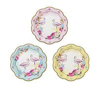 Talking Tables Truly Flamingo Floral Flamingo Paper Plates for Birthday, Tea Party and Party Celebrations, Blue, Pink and Yellow, 18cm (12 Pack in 3 designs)