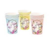 Talking Tables Truly Flamingo Floral Paper Flamingo Cups for Tea Party, Summer and Birthday Party, 3 Designs, Blue, Pink and Yellow, 9oz (12 Pack)
