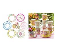 Talking Tables Truly Scrumptious Floral Plate 24pk & Vintage Tea Cup Saucer Set Bundle