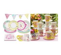 Talking Tables Truly Scrumptious Tea Party 50pcs & Vintage Tea Cup Saucer Set 24pk Bundle