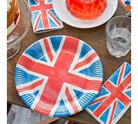 Talking Tables Union Jack Plates | Disposable British Royal Paper Serviettes King Charles Coronation Party Supplies | Red White Blue Table Decorations, Great Britain GB, 24 Pack