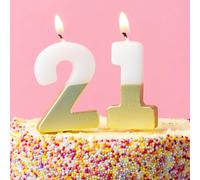 Talking Tables White and Gold Number 21 Birthday Candles for Cakes, Cake Topper Decoration, Premium Quality, One and Six Candles, Anniversary Party, Milestone Age, 5.5 cm Height, Recycled Packaging
