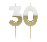 Talking Tables White and Gold Number 30 Birthday Candles for Cakes, Cake Topper Decoration, Premium Quality, One and Six Candles, Anniversary Party, Milestone Age, 5.5 cm Height, Recycled Packaging