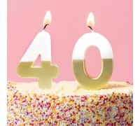 Talking Tables White and Gold Number 40 Birthday Candles for Cakes, Cake Topper Decoration, Premium Quality, One and Six Candles, Anniversary Party, Milestone Age, 5.5 cm Height, Recycled Packaging