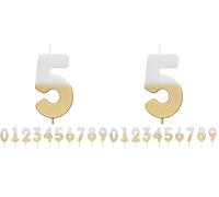 Talking Tables White and Gold Number 5 Candle Premium Quality Cake Topper Decoration | for Kids, Adults, 50th Birthday Party, Anniversary, Milestone, GoldCandle5 (Pack of 2)