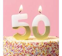 Talking Tables White and Gold Number 50 Birthday Candles for Cakes, Cake Topper Decoration, Premium Quality, One and Six Candles, Anniversary Party, Milestone Age, 5.5 cm Height, Recycled Packaging