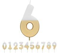 Talking Tables White and Gold Number 6 Candle Premium Quality Cake Topper Decoration | for Kids, Adults, 16th, 60th Birthday Party, Anniversary, Milestone, GoldCandle6,White/Gold,8 cm