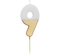 Talking Tables White and Gold Number 9 Candle Premium Quality Cake Topper Decoration | for Kids, Adults, 9th, 90th Birthday Party, Anniversary, Milestone, GoldCandle9