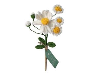 Talking Tables White Daisy Crochet Sprig or Summer Decorative Cotton Flowers Handmade Crocheted Floral Stems for Table, Home Styling Gift Seasonal Displays Soft Yarn Finish Reusable 18cm