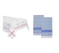 Talking Tables White Fabric Tablecloth & Blue Gingham Tea Towels 2pk Table Linen Bundle
