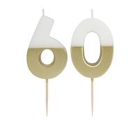 Talking Tables White & Gold Milestone Birthday Number Candle 60 for Celebrations Parties & Cakes for Special Birthdays Anniversary Party, Cake Topper Candles Eco Packaging 7.5cm