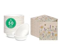 Talking Tables White Paper Bowls 50pk & Daisy Floral Napkins 100pk Eco Disposable Bundle