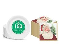 Talking Tables White Paper Plates 150pk & Christmas Santa Napkins 100pk Disposable Festive Bundle