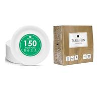 Talking Tables White Paper Plates 150pk & Gold Paper Napkins 100pk Disposable Elegant Party Tableware Bundle