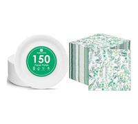 Talking Tables White Paper Plates 150pk & Green Eucalyptus Napkins 100pk Eco Disposable Party Bundle