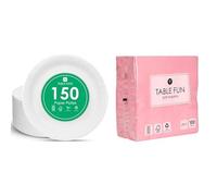 Talking Tables White Paper Plates 150pk & Pink Paper Napkins 100pk Disposable Party Tableware Bundle