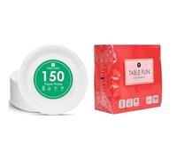 Talking Tables White Paper Plates 150pk & Red Paper Napkins 100pk Disposable Festive Party Tableware Bundle