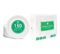 Talking Tables White Paper Plates 150pk & White Napkins 100pk Disposable Eco-Friendly Catering Party Bundle